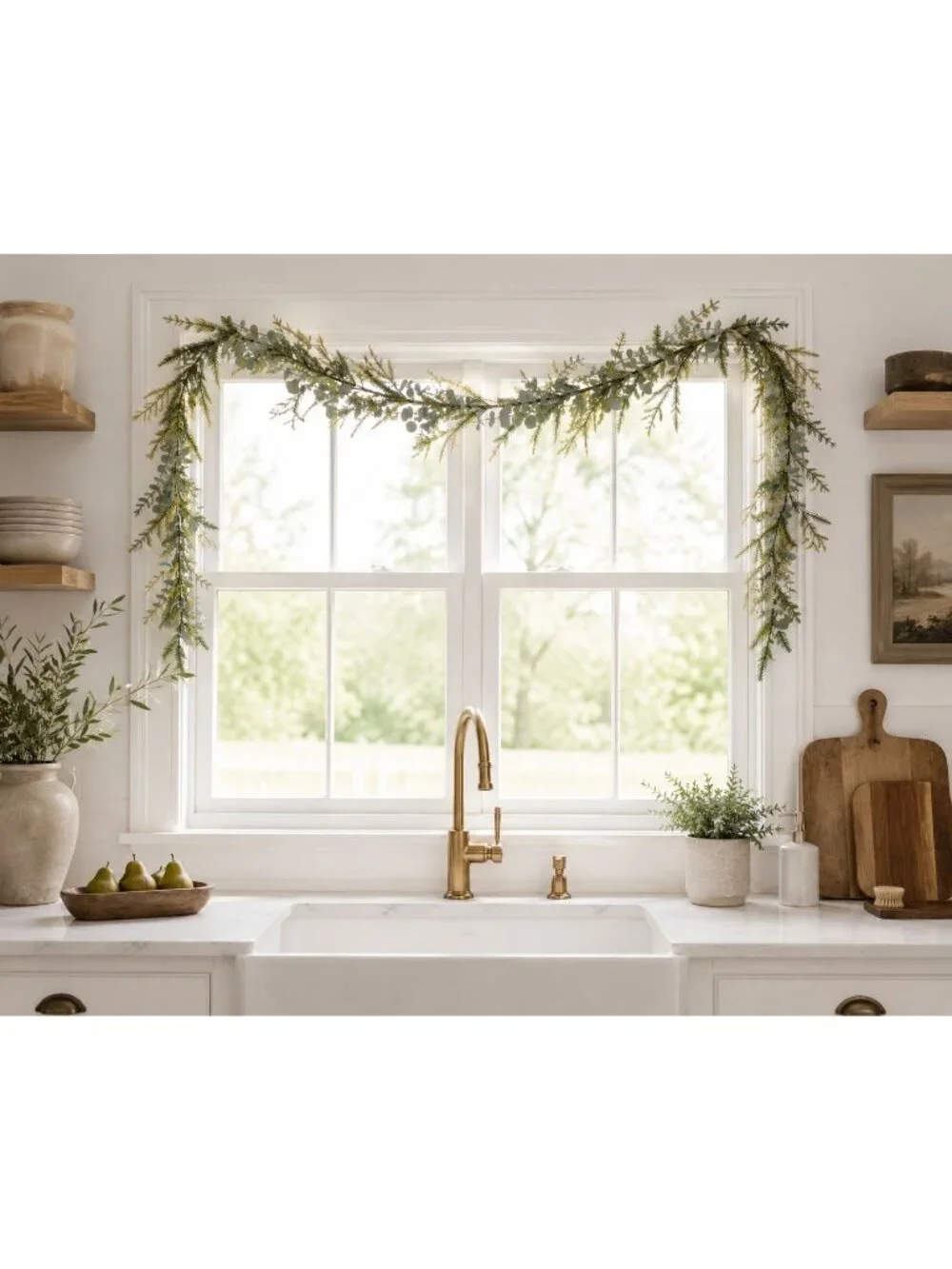 Norfolk Pine Garland, Eucalyptus Garland, Faux Christmas Garland, Mantel Garland